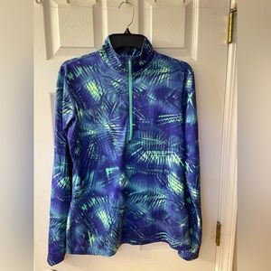 NIKE Dri-Fit Womens Blue Green 1/4 zip Pullover Athletic Long Sleeve Top Large